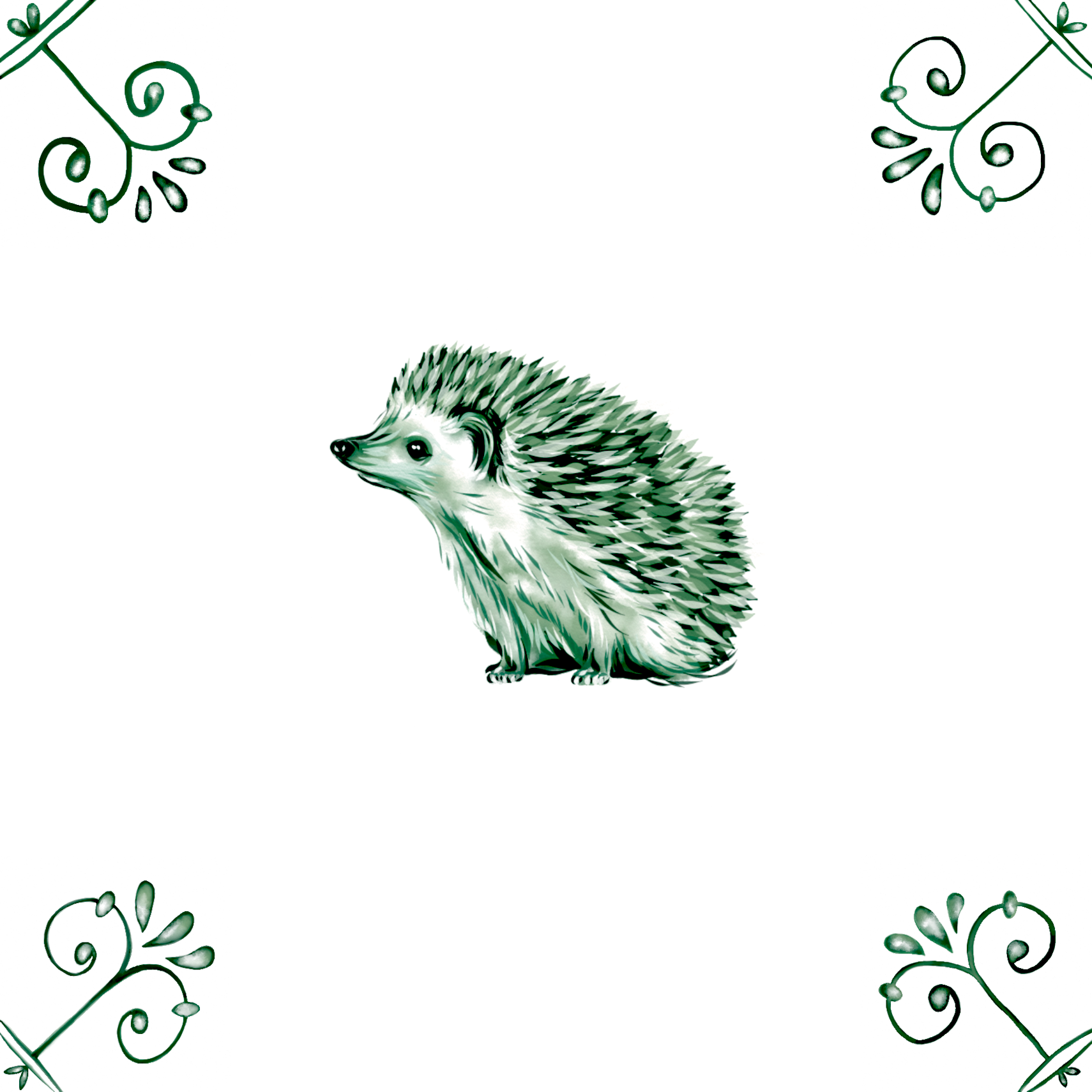 Delft Blue Ceramic Tile- Hedgehog︱Bathroom Tile, Splashback, Kitchen Tiles, Modern Dutch Style