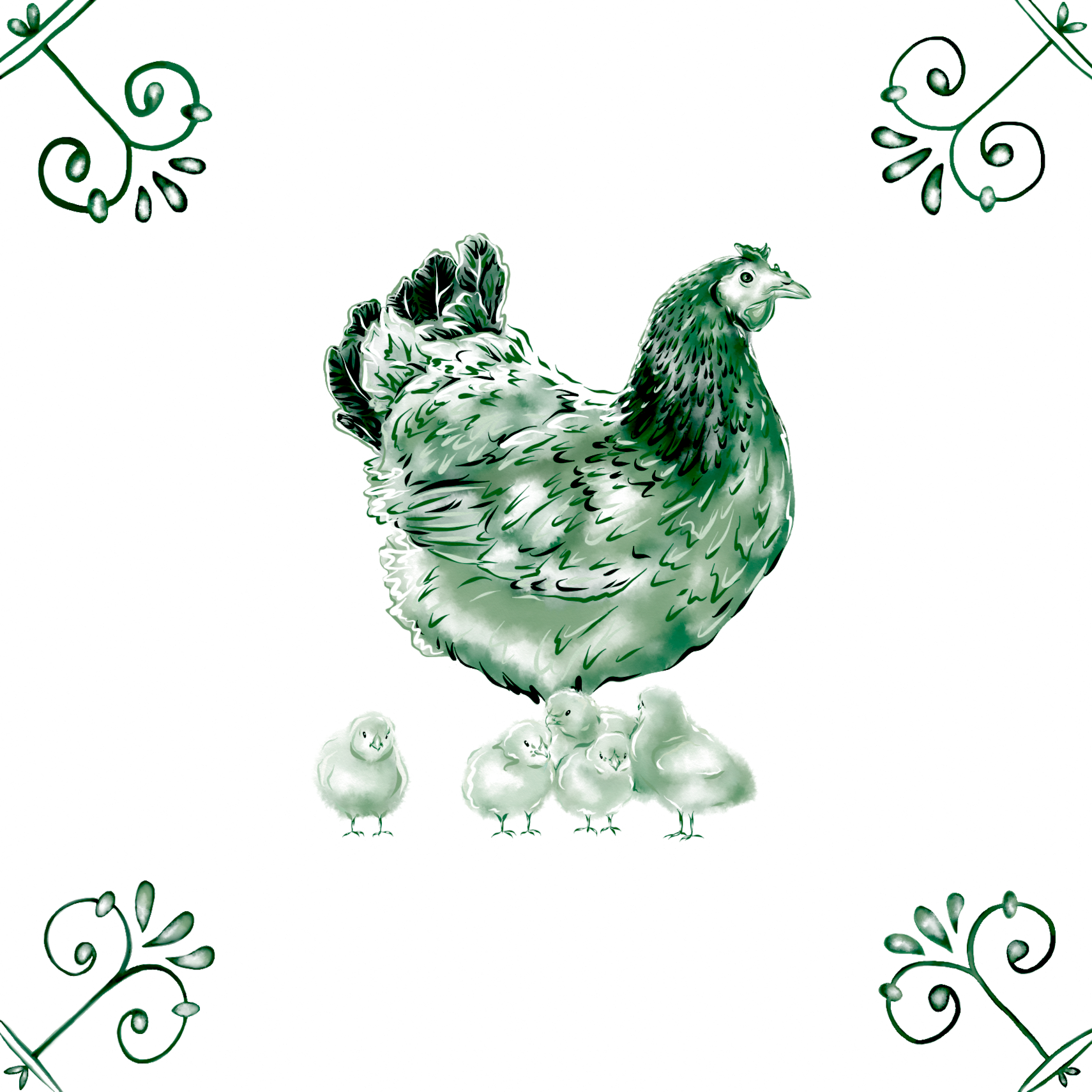 Delft Blue Ceramic Tile- Hen and Chicks︱Bathroom Tile, Splashback, Kitchen Tiles, Modern Dutch Style