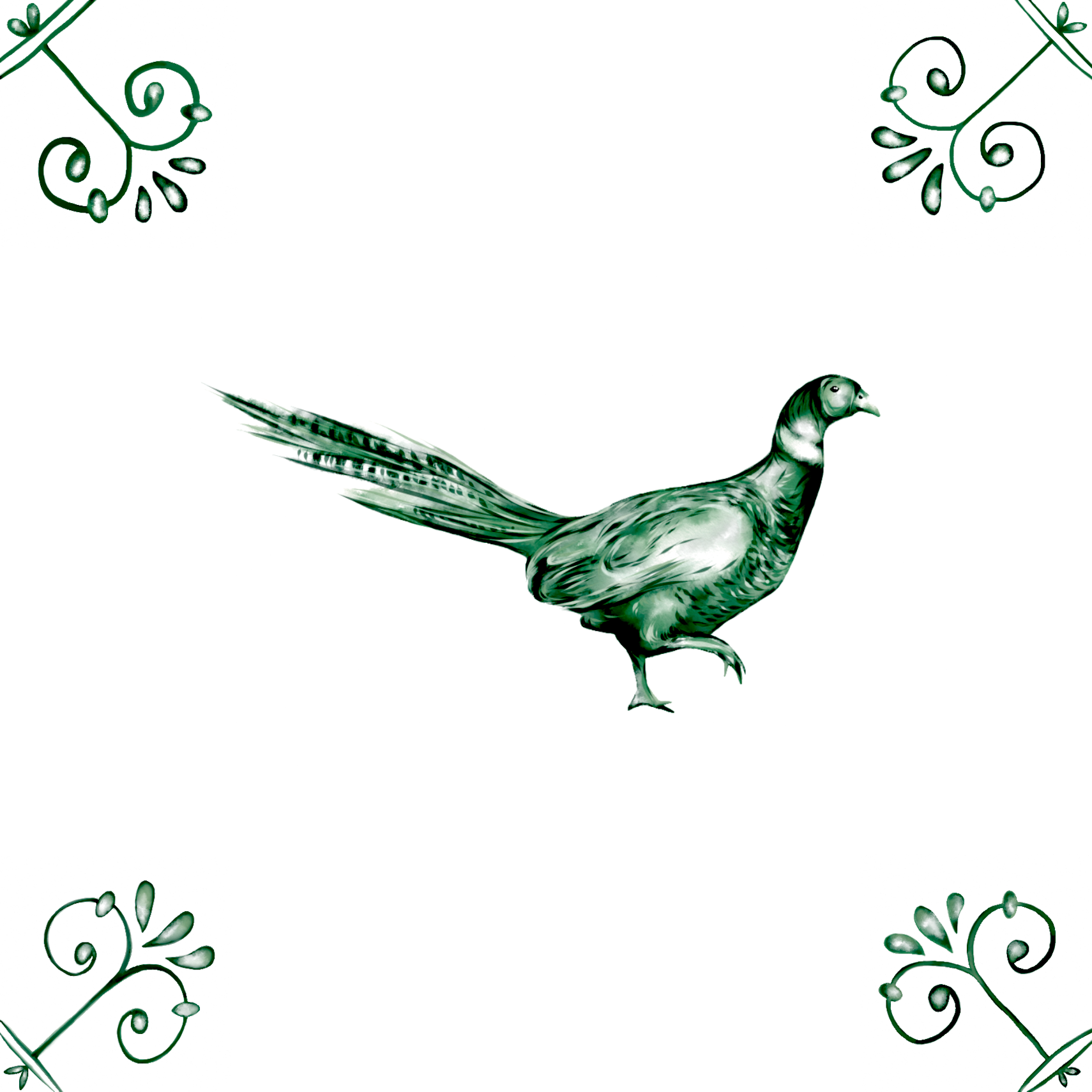 Delft Blue Ceramic Tile- Pheasant︱Bathroom Tile, Splashback, Kitchen Tiles, Modern Dutch Style