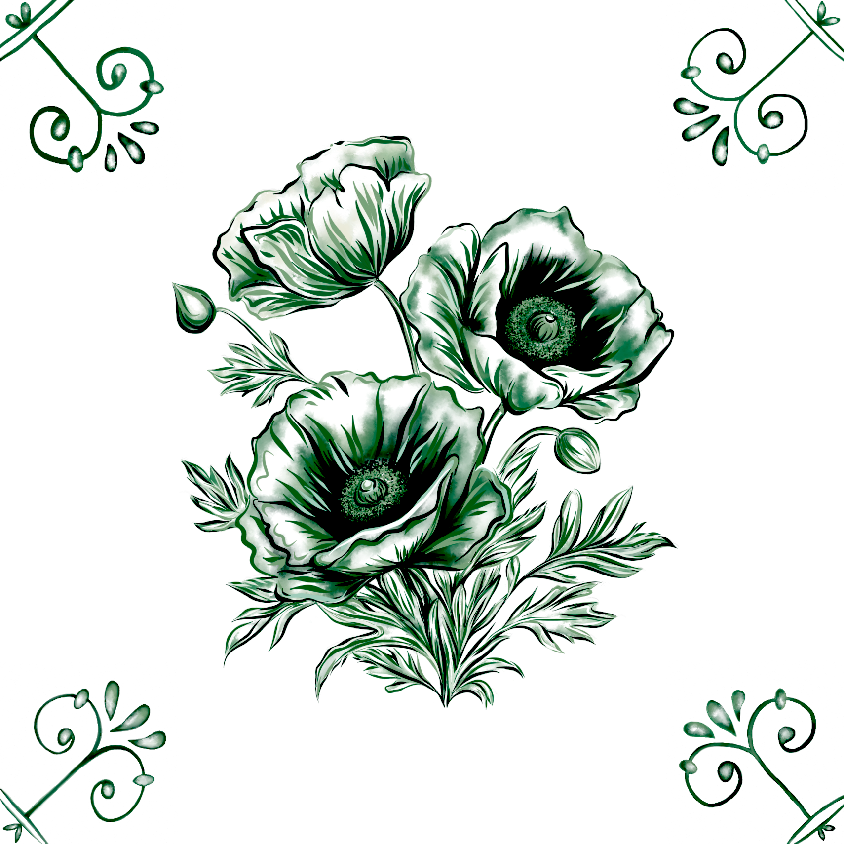 Delft Blue Ceramic Tile- Poppy︱Bathroom Tile, Splashback, Kitchen Tiles, Modern Dutch Style