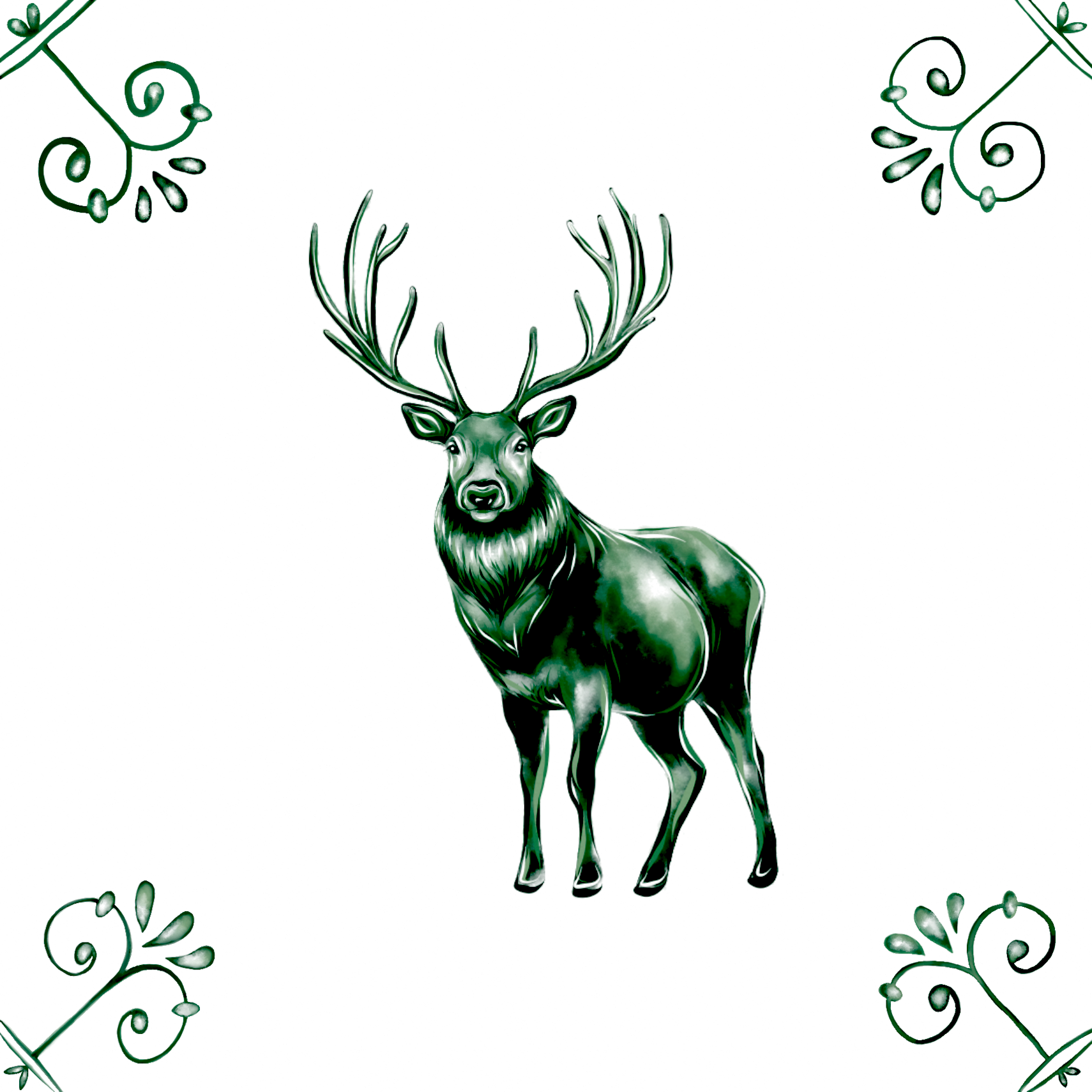 Delft Blue Ceramic Tile- Stag Reindeer︱Bathroom Tile, Splashback, Kitchen Tiles, Modern Dutch Style