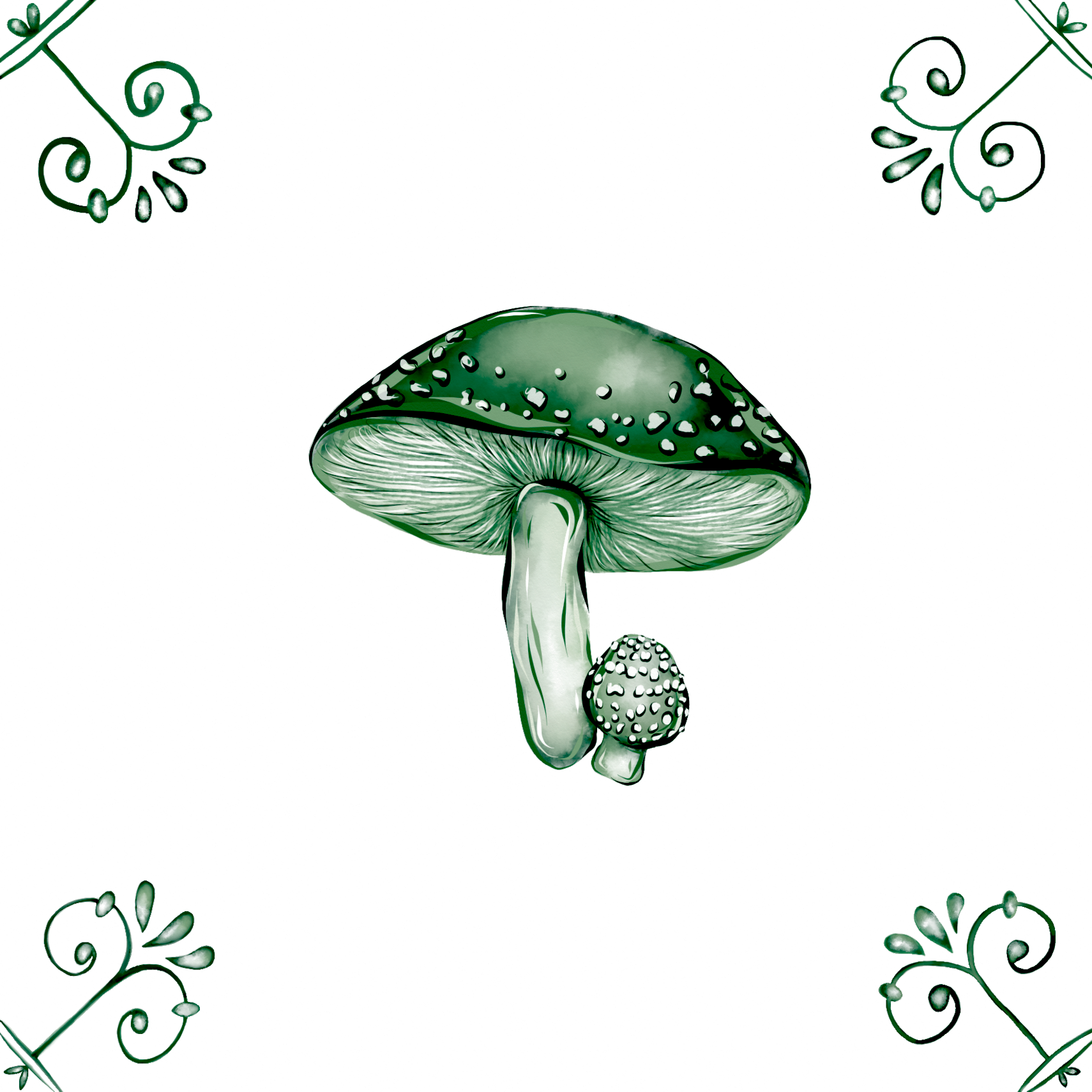 Delft Blue Ceramic Tile- Mushroom︱Bathroom Tile, Splashback, Kitchen Tiles, Modern Dutch Style