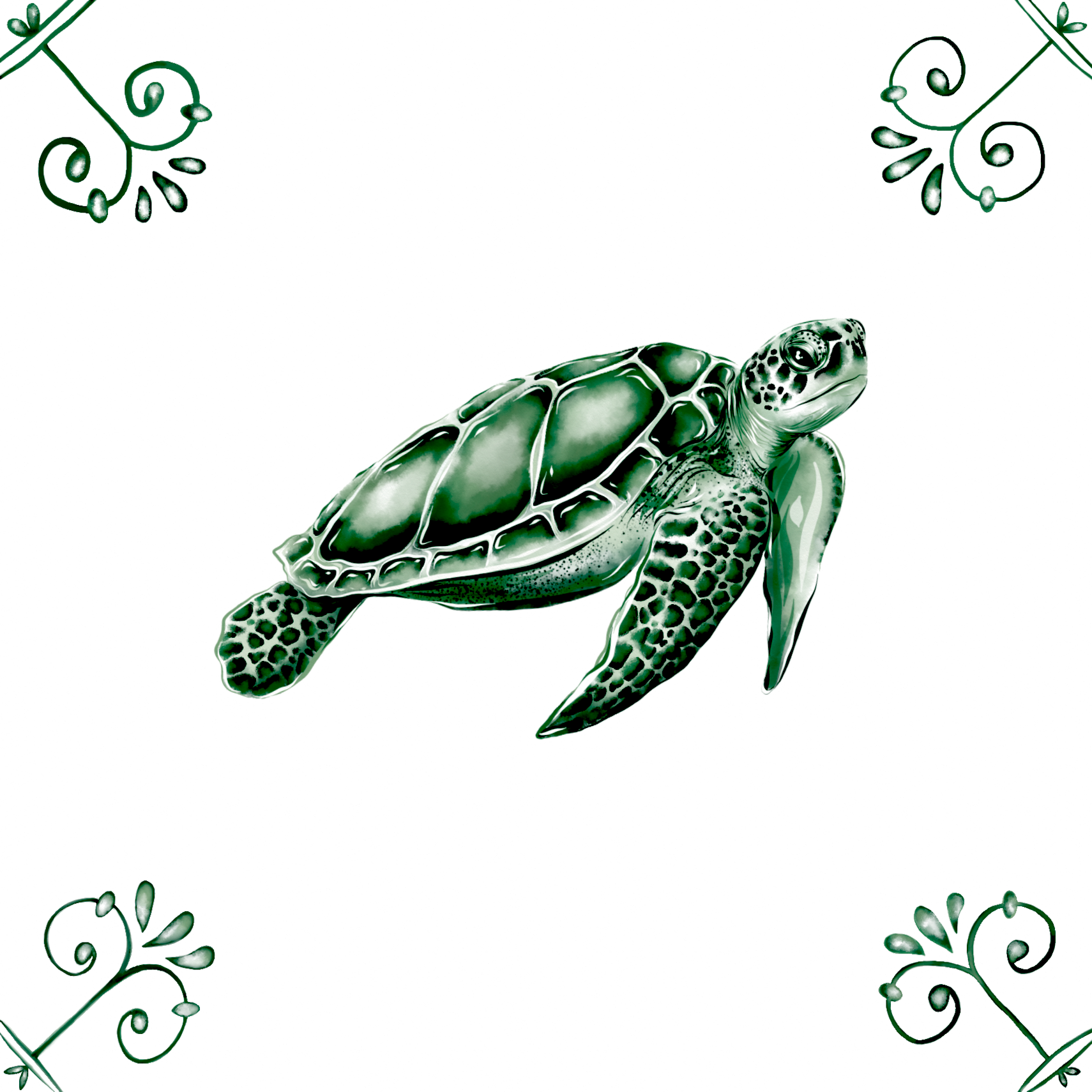 Delft Blue Ceramic Tile- Sea Turtle︱Bathroom Tile, Splashback, Kitchen Tiles, Modern Dutch Style