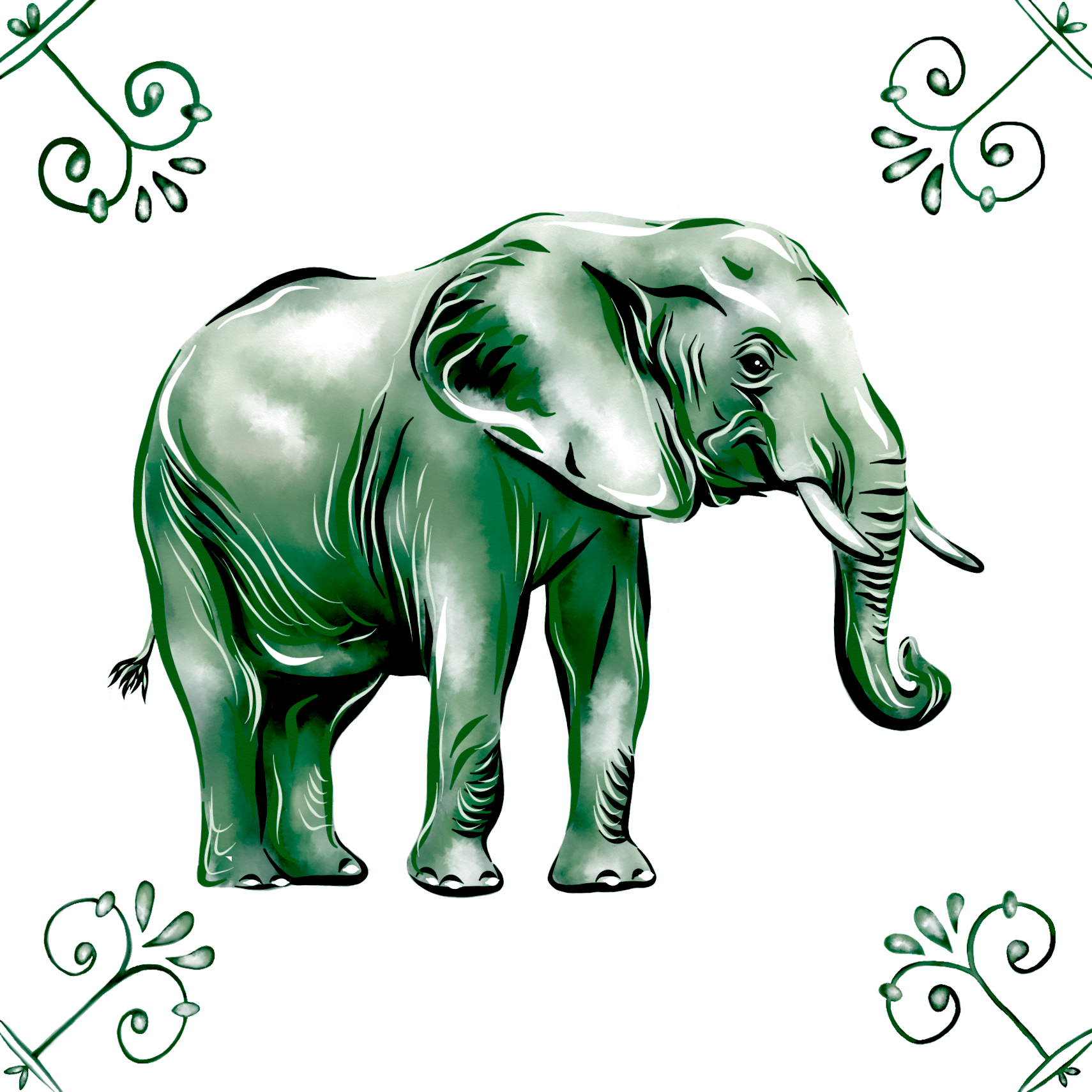 Delft Blue Ceramic Tile- African Elephant︱Bathroom Tile, Splashback, Kitchen Tiles, Modern Dutch Style