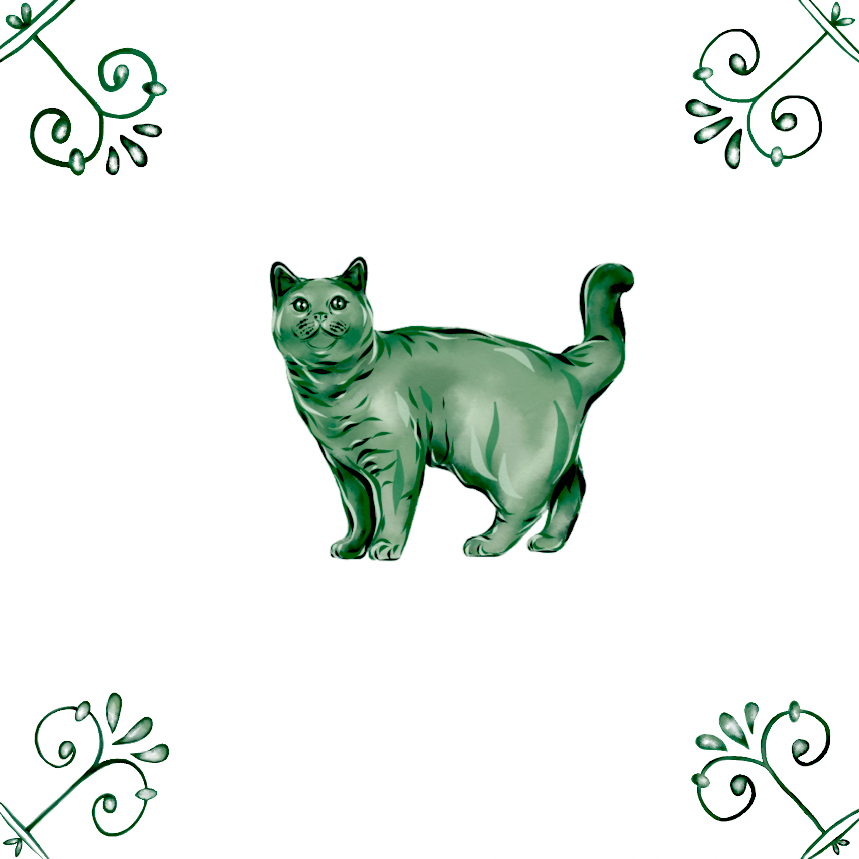 Delft Blue Ceramic Tile- British Shorthair Cat︱Bathroom Tile, Splashback, Kitchen Tiles, Modern Dutch Style