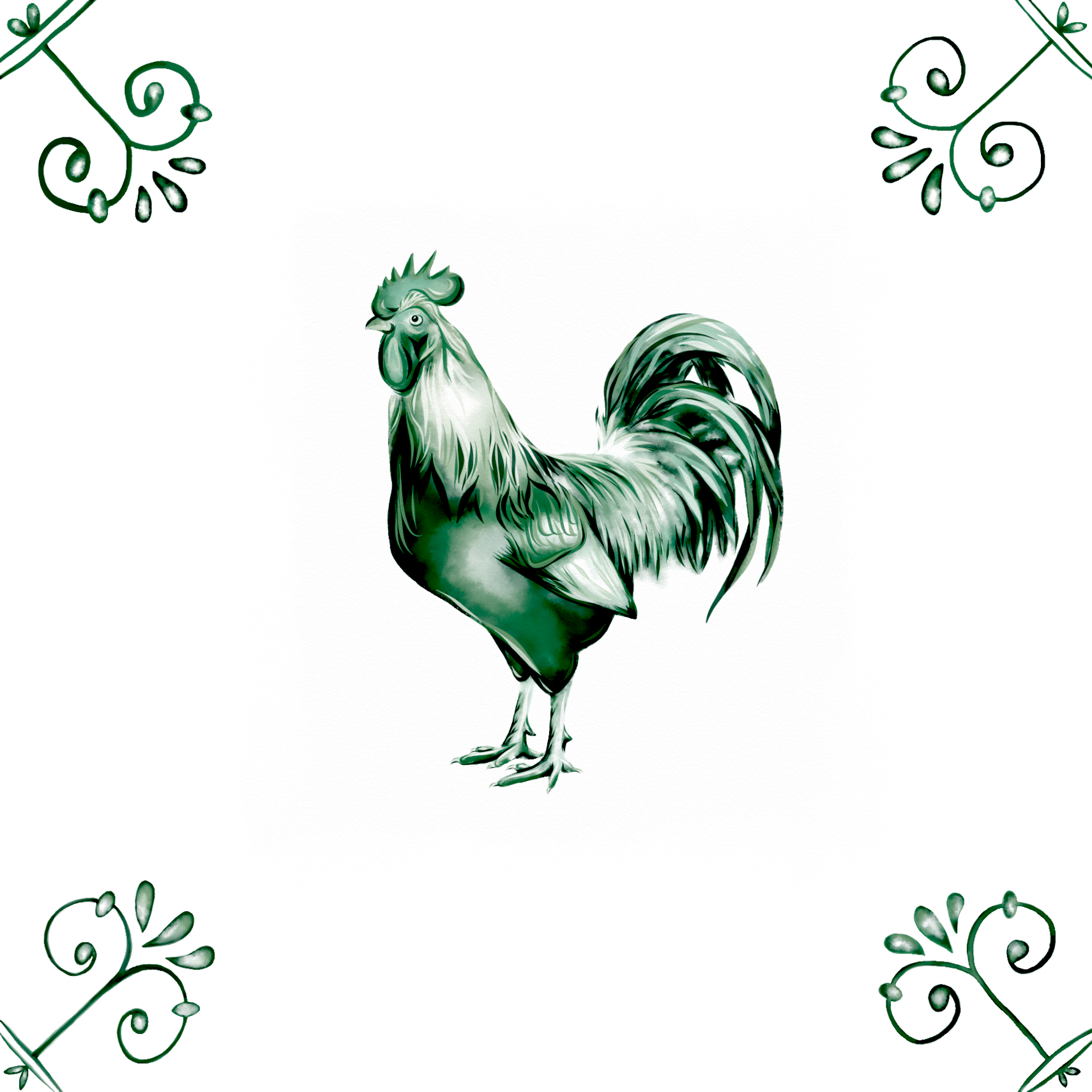 Delft Blue Ceramic Tile- Cockerel︱Bathroom Tile, Splashback, Kitchen Tiles, Modern Dutch Style
