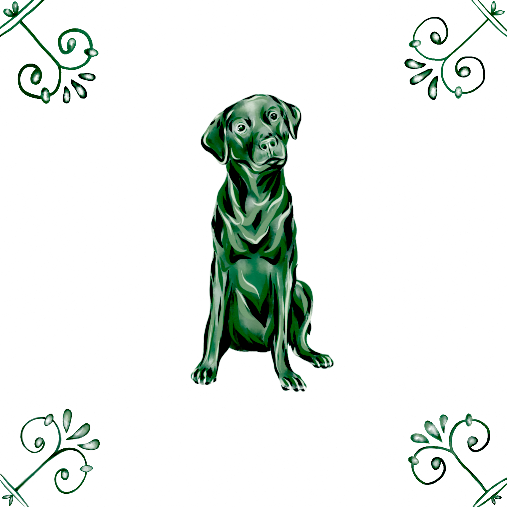 Delft Blue Ceramic Tile- Black Labrador Dog︱Bathroom Tile, Splashback, Kitchen Tiles, Modern Dutch Style