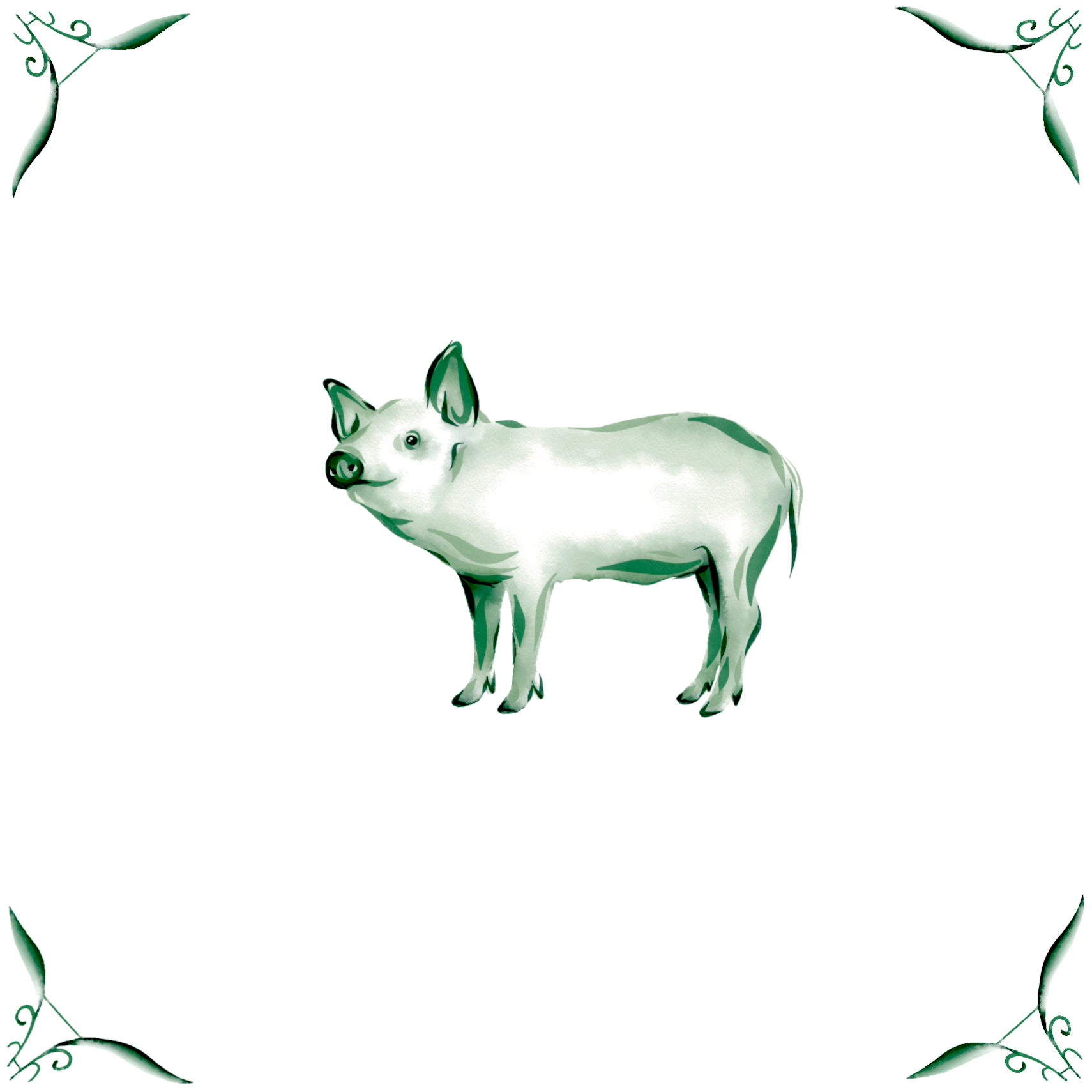 Delft Blue Ceramic Tile- Pig︱Bathroom Tile, Splashback, Kitchen Tiles, Modern Dutch Style