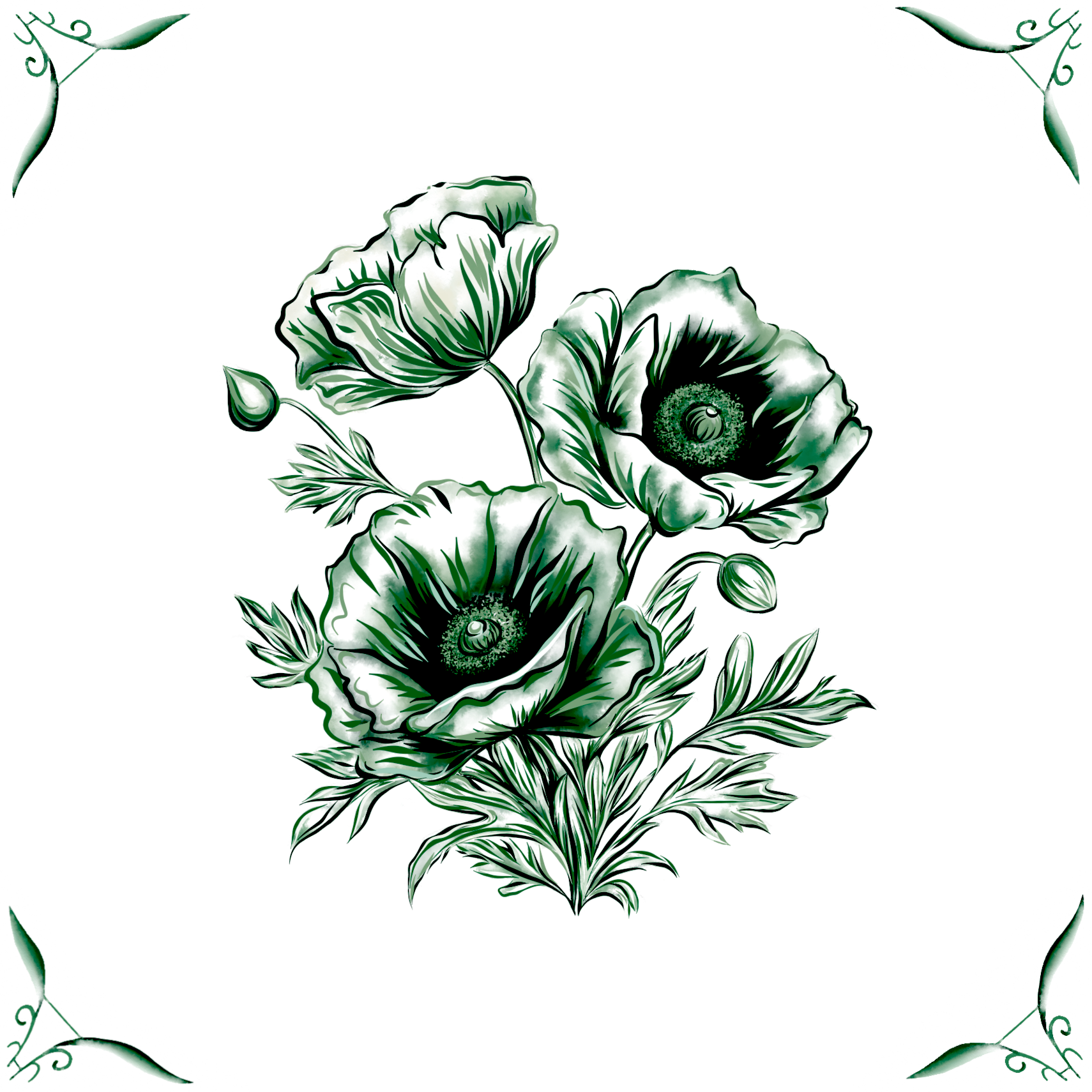 Delft Blue Ceramic Tile- Poppy︱Bathroom Tile, Splashback, Kitchen Tiles, Modern Dutch Style