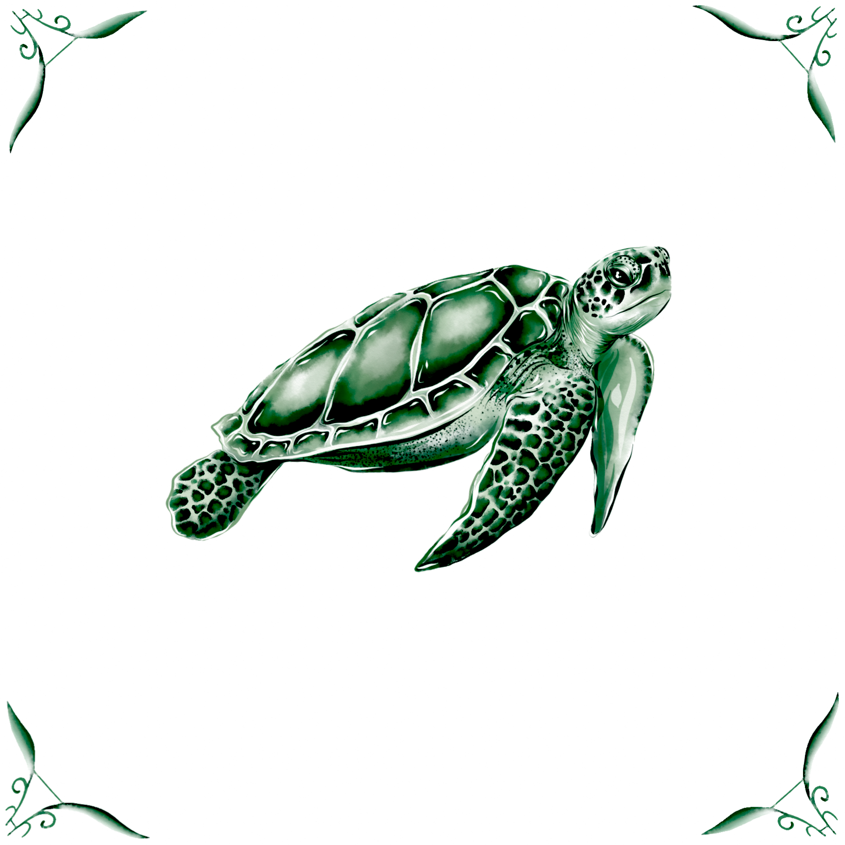 Delft Blue Ceramic Tile- Sea Turtle︱Bathroom Tile, Splashback, Kitchen Tiles, Modern Dutch Style
