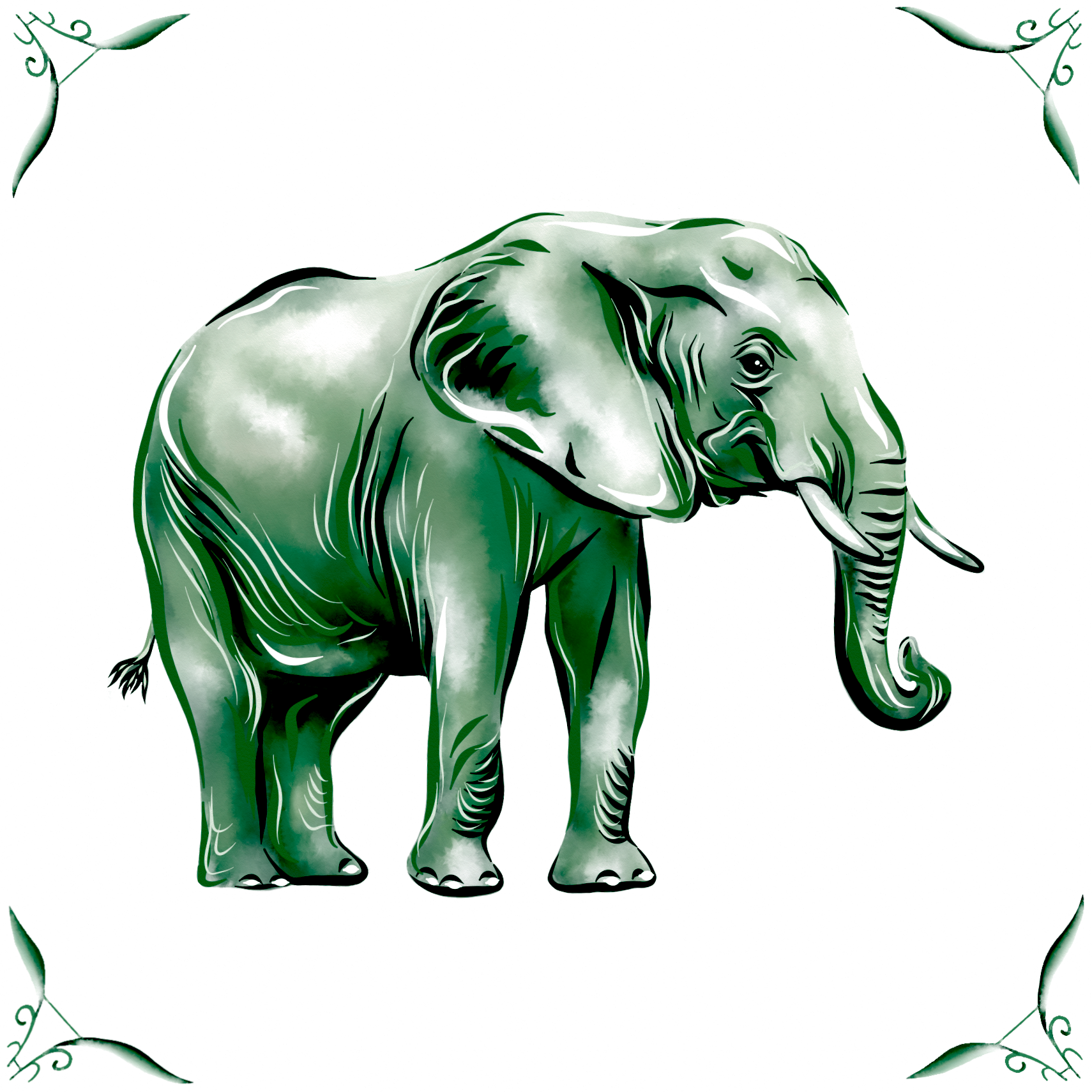 Delft Blue Ceramic Tile- African Elephant︱Bathroom Tile, Splashback, Kitchen Tiles, Modern Dutch Style