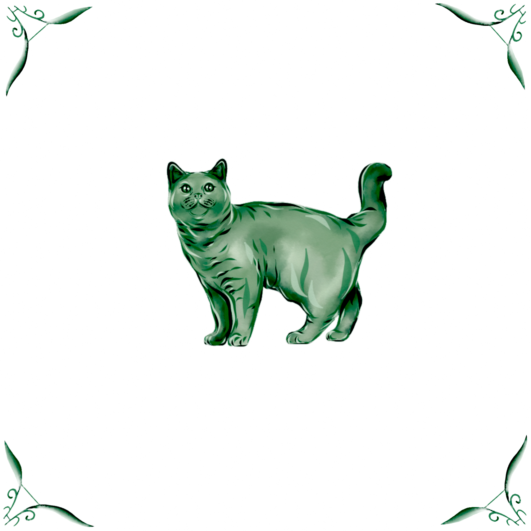 Delft Blue Ceramic Tile- British Shorthair Cat︱Bathroom Tile, Splashback, Kitchen Tiles, Modern Dutch Style