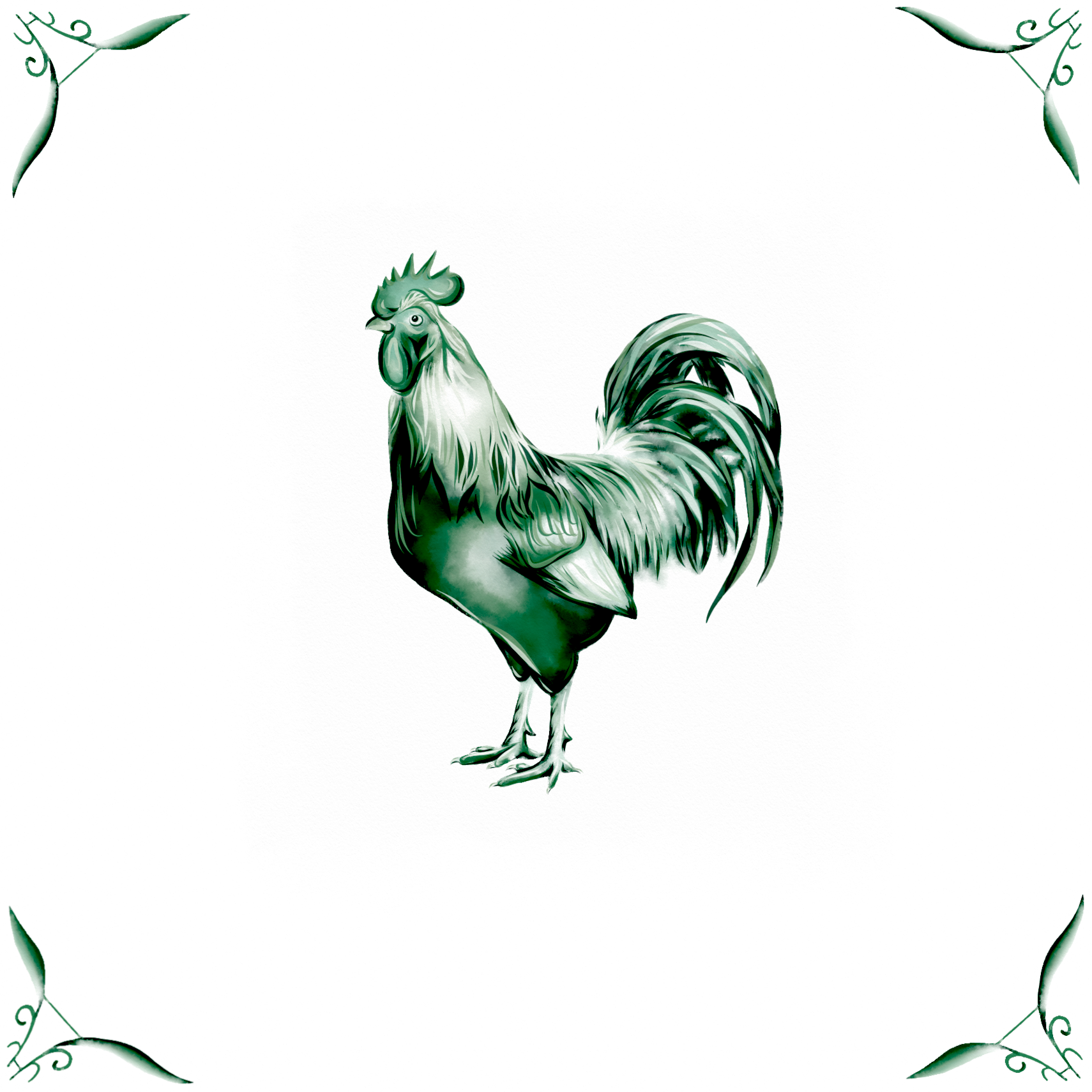 Delft Blue Ceramic Tile- Cockerel︱Bathroom Tile, Splashback, Kitchen Tiles, Modern Dutch Style