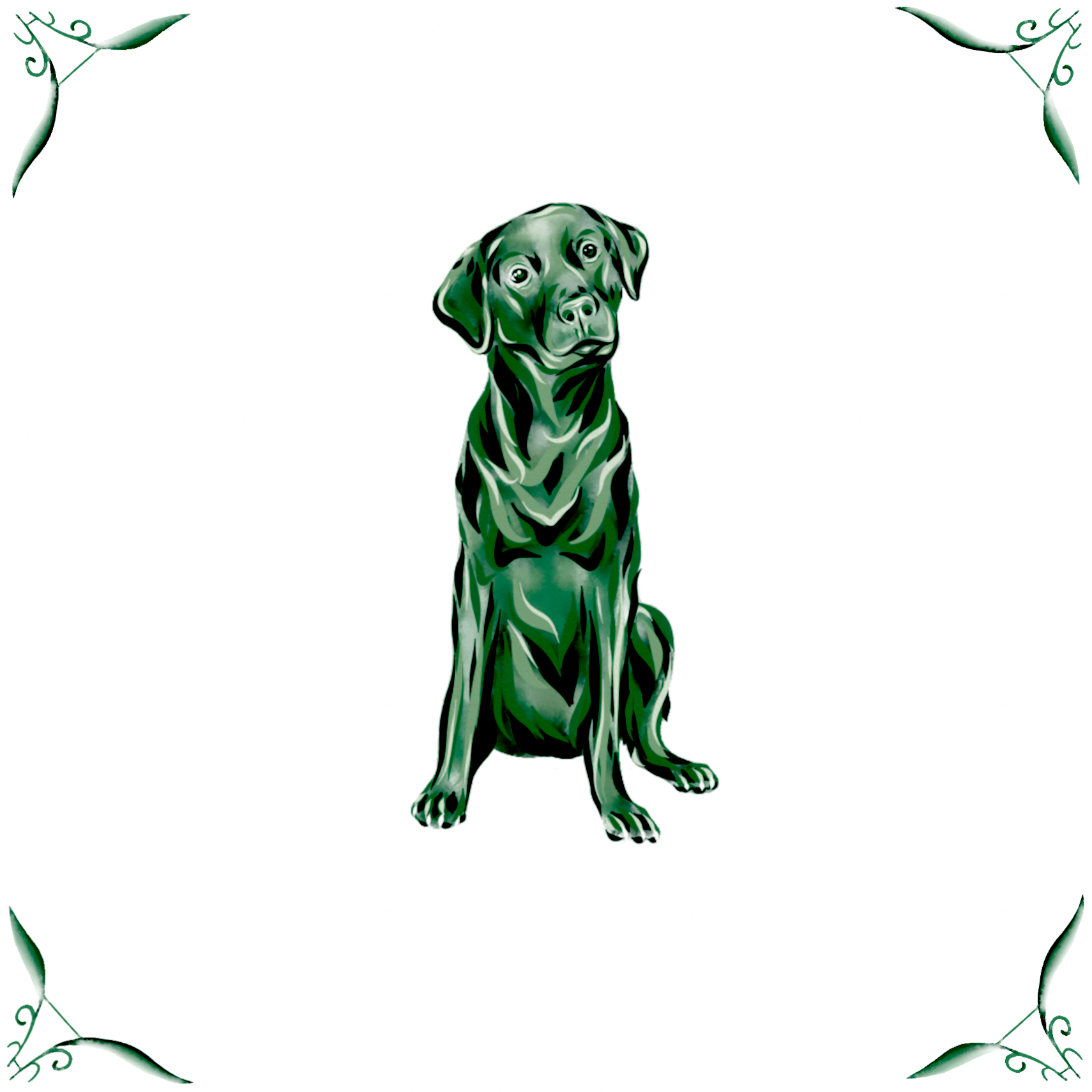Delft Blue Ceramic Tile- Black Labrador Dog︱Bathroom Tile, Splashback, Kitchen Tiles, Modern Dutch Style