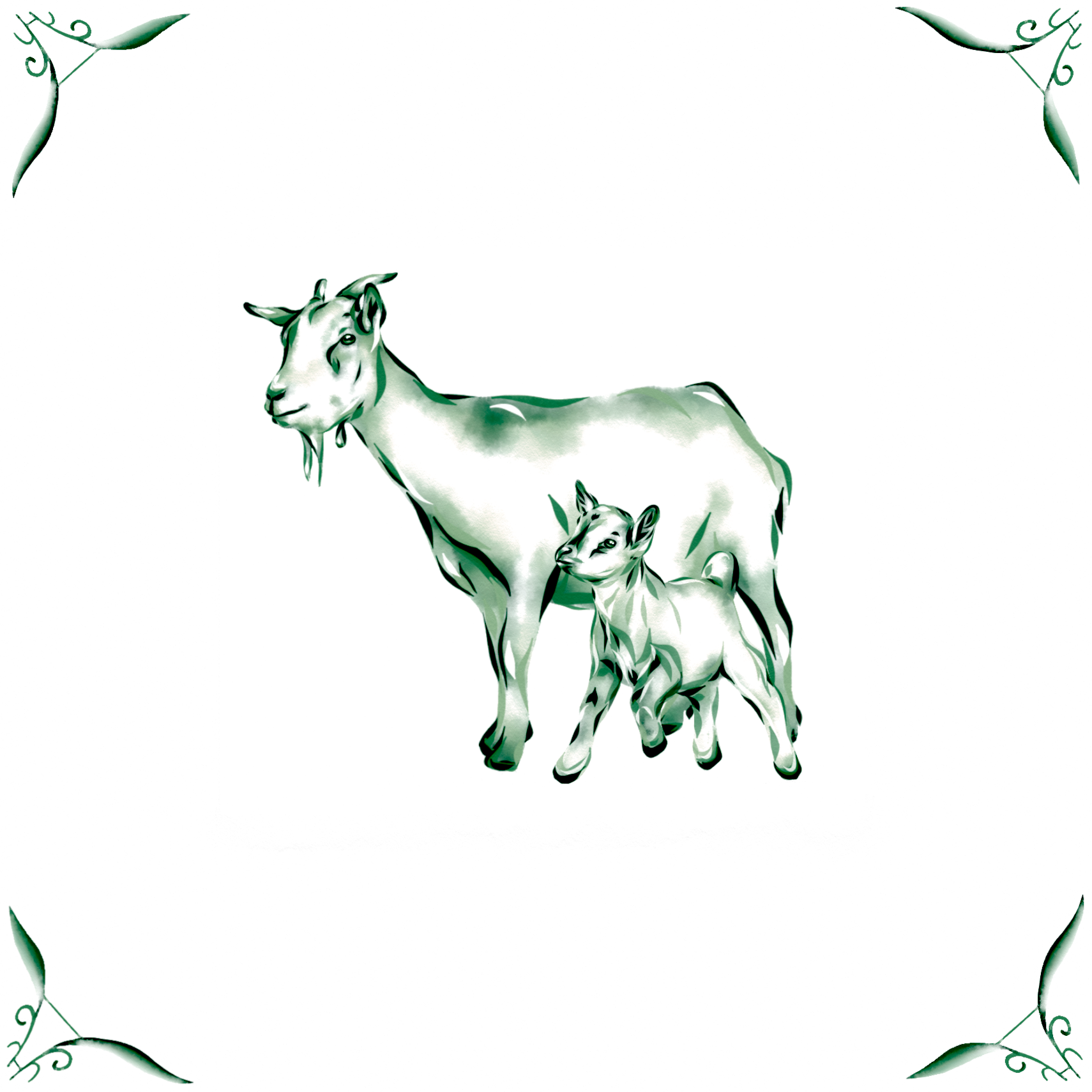 Delft Blue Ceramic Tile- Goat and Kid︱Bathroom Tile, Splashback, Kitchen Tiles, Modern Dutch Style