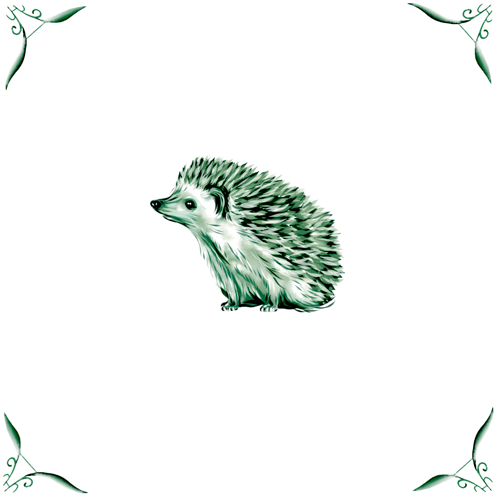 Delft Blue Ceramic Tile- Hedgehog︱Bathroom Tile, Splashback, Kitchen Tiles, Modern Dutch Style