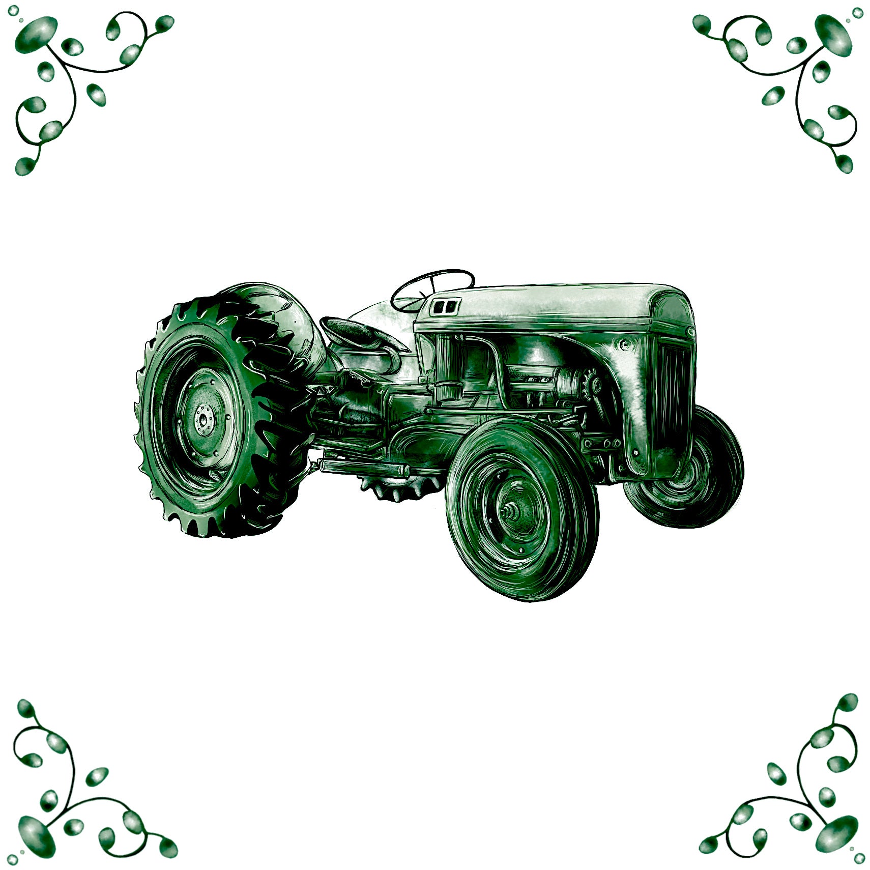 Delft Blue Ceramic Tile- Tractor︱Bathroom Tile, Splashback, Kitchen Tiles, Modern Dutch Style