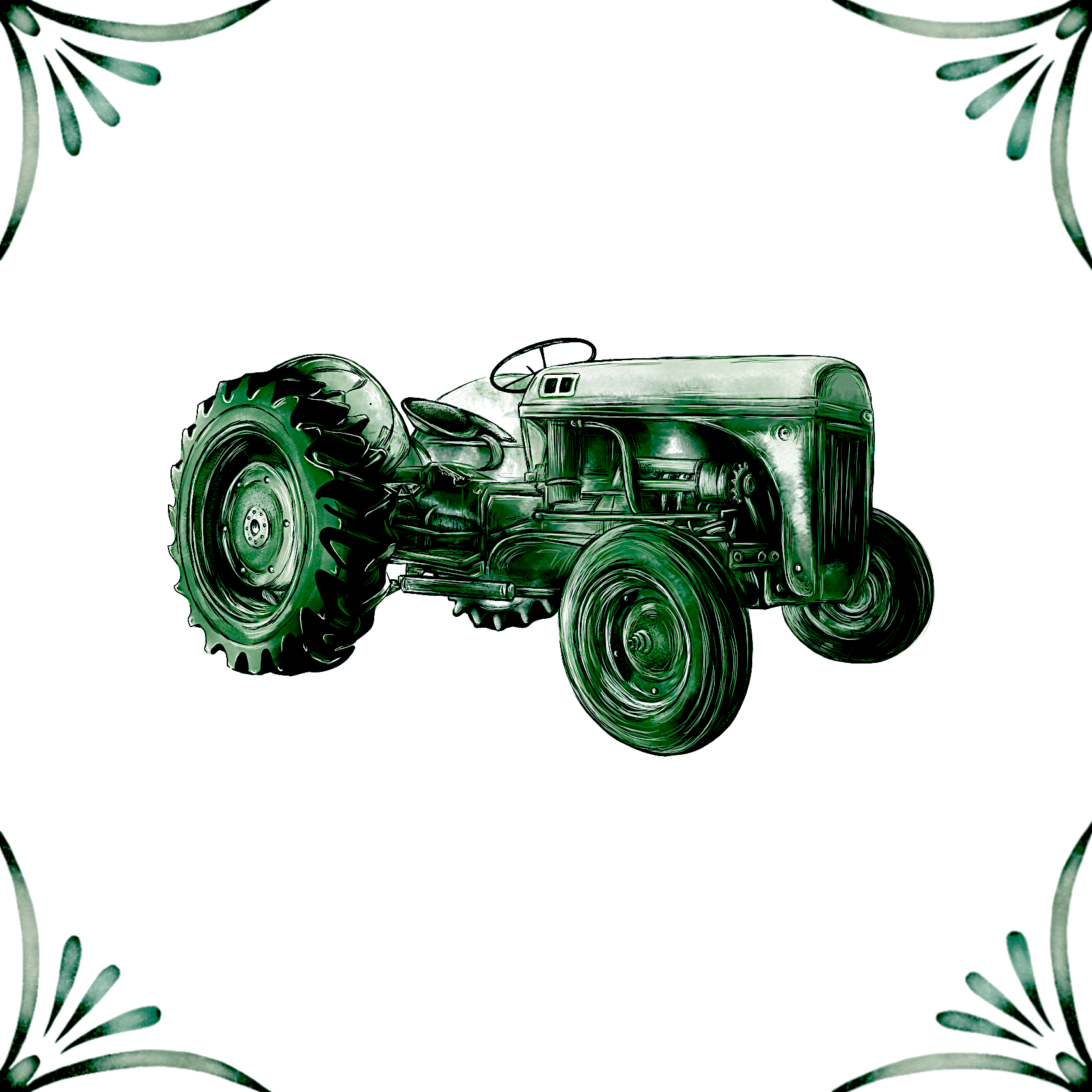 Delft Blue Ceramic Tile- Tractor︱Bathroom Tile, Splashback, Kitchen Tiles, Modern Dutch Style
