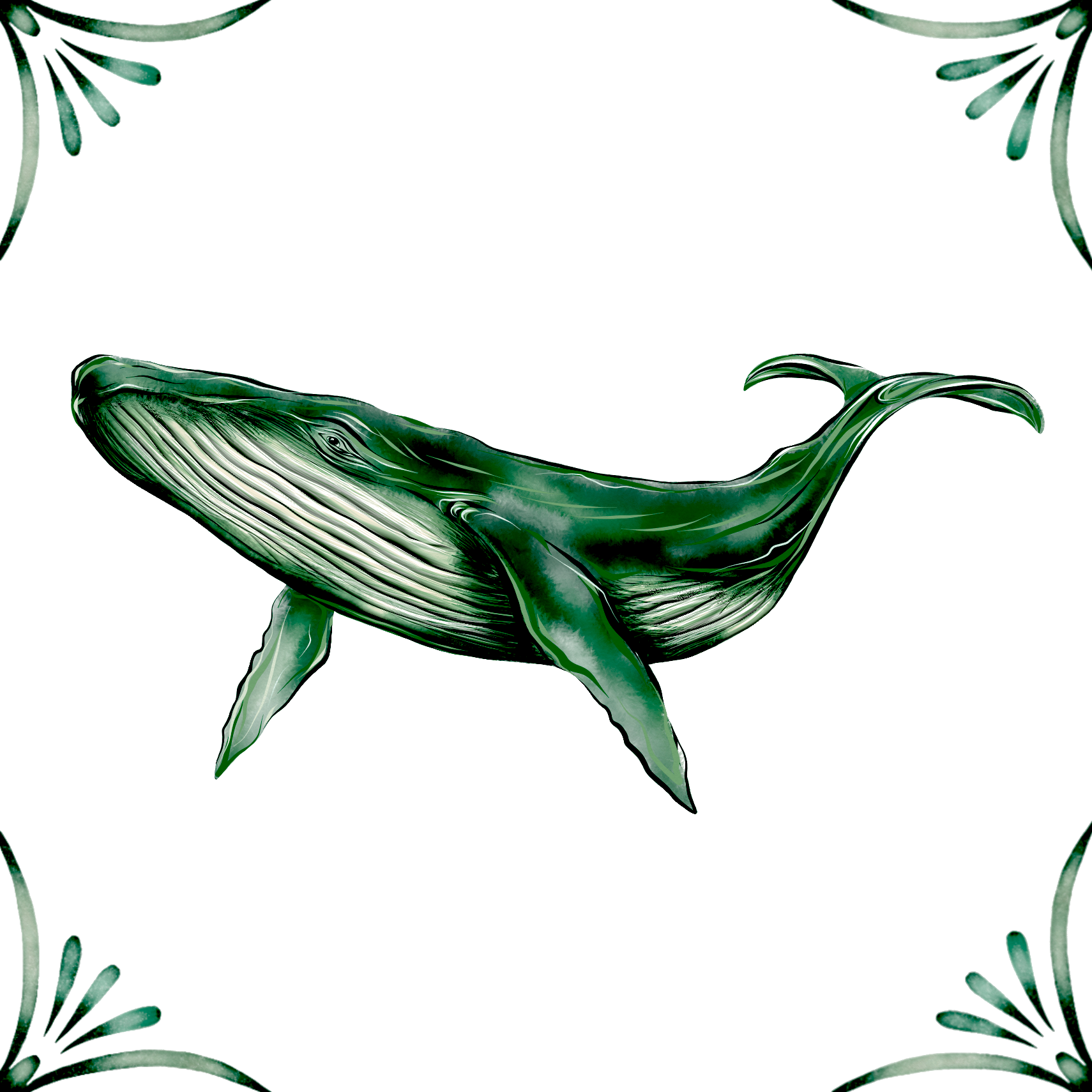 Delft Blue Ceramic Tile- Blue Whale︱Bathroom Tile, Splashback, Kitchen Tiles, Modern Dutch Style