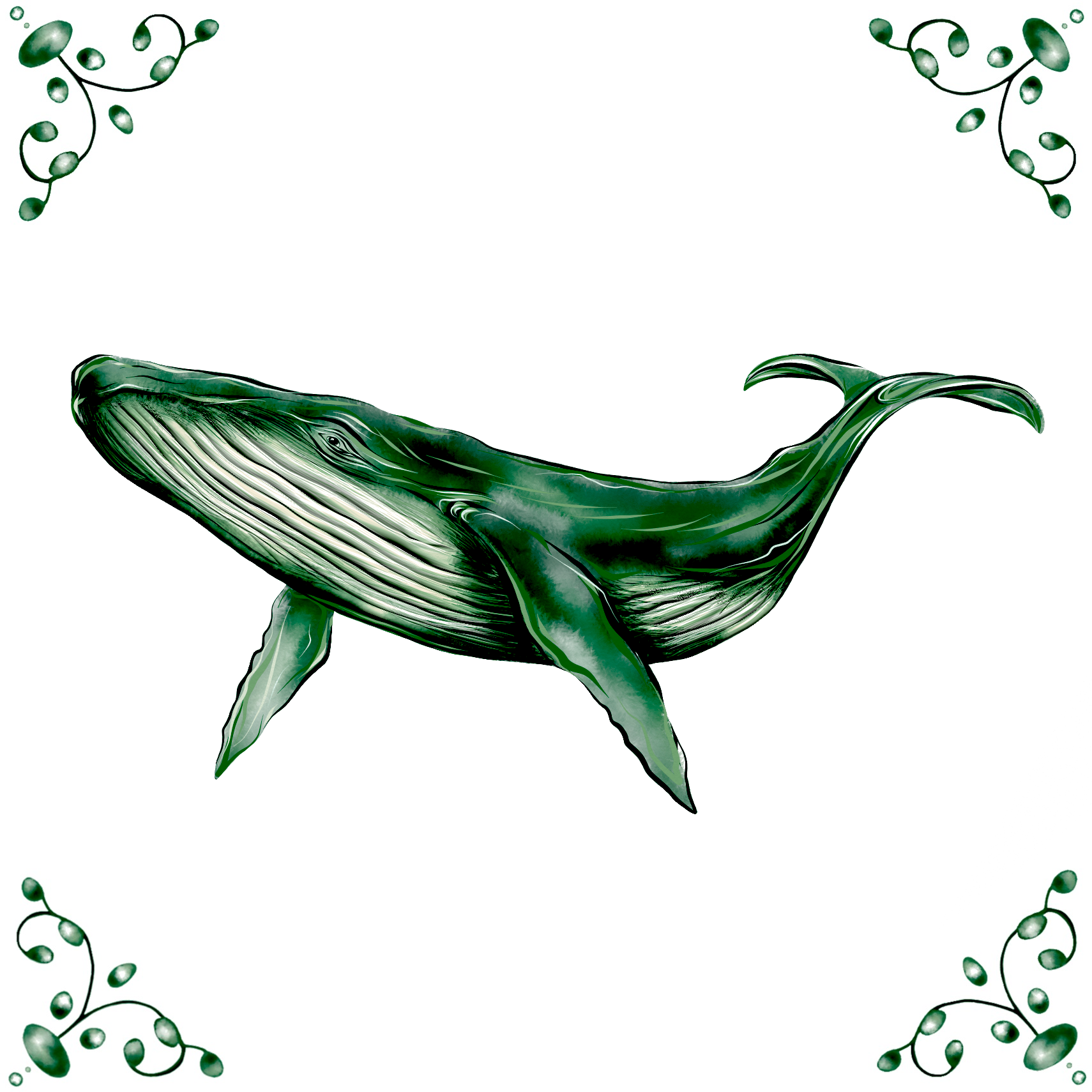 Delft Blue Ceramic Tile- Blue Whale︱Bathroom Tile, Splashback, Kitchen Tiles, Modern Dutch Style