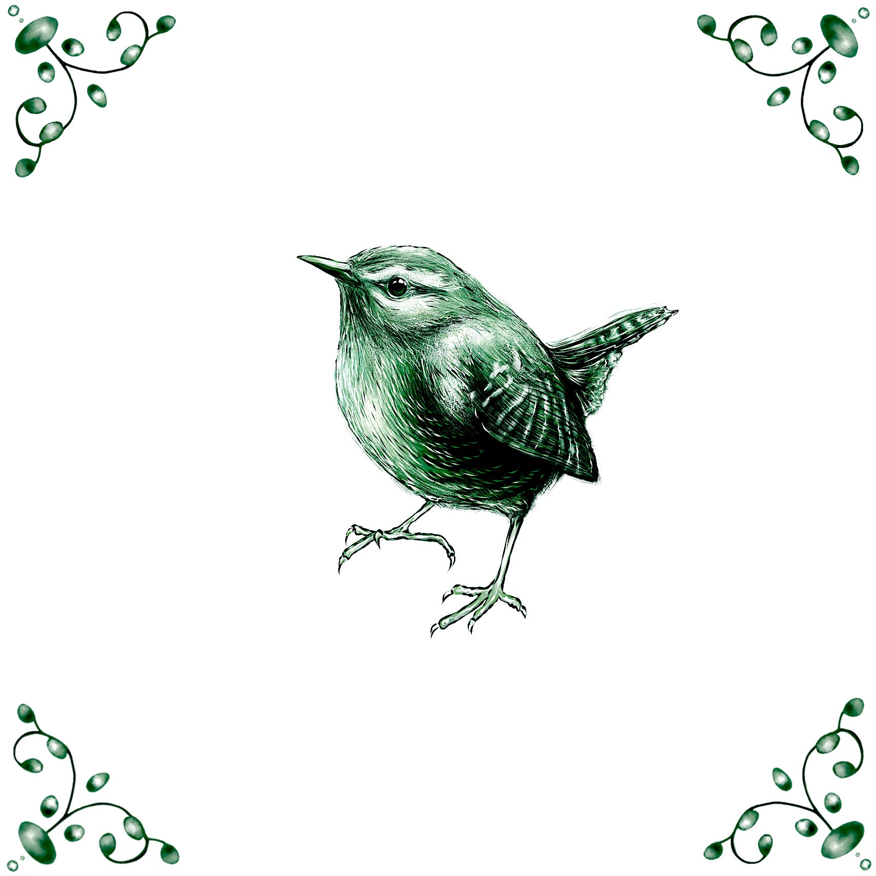 Delft Blue Ceramic Tile- Detailed Wren︱Bathroom Tile, Splashback, Kitchen Tiles, Modern Dutch Style